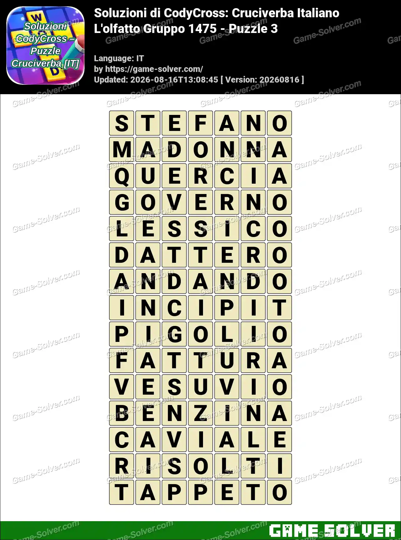 Soluzioni di CodyCross: Cruciverba Italiano L’olfatto Gruppo 1475 – Puzzle 3